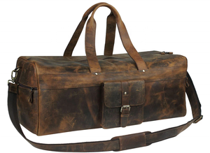 Sac de voyage vintage en cuir de chèvre véritable, sac de sport à bandoulière, grand sac de voyage rond imperméable - Product Image 3