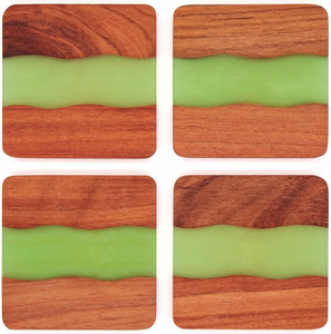 Ensemble de 4 dessous-de-verre en bois d'acacia et résine faits à la main pour la décoration de la maison - Product Image 6