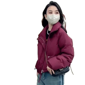 2023แจ็กเก็ตตัวสั้นของผู้หญิงแฟชั่นเกาหลี, เสื้อคลุมขนเป็ดผ้าฝ้ายหนาสีพื้นมีซิปอบอุ่นเสื้อโค้ทบุผ้าใบ - Product Image 4