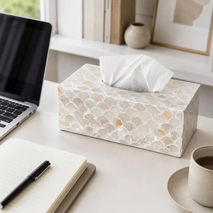 Caja de pañuelos rectangular hecha a mano de ILAHI con incrustaciones de nácar, moderna, ecológica y multiusos ICOMB-14020 - Product Image 1