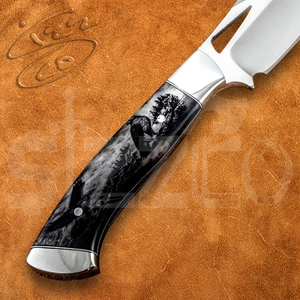 มีดทำมือ OEM แบบกำหนดเอง เหล็ก D2 สำหรับล่าสัตว์ ด้ามจับทำจากกระดูก ใบมีดแบบ Fixed Blade สำหรับตั้งแคมป์ กิจกรรมกลางแจ้ง และพกพาประจำวัน พร้อมปลอกหนัง ของขวัญ - Product Image 3