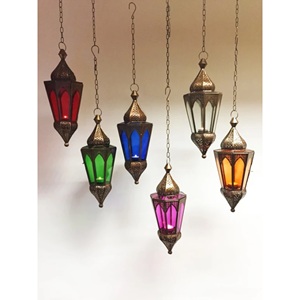 Latest Hot Selling Vintage Moroccan Style Metal Glass Candle <b>Lantern</b> Wall Hanging Home Decoration Lamp - Product Image 4
