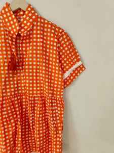 Vestido de Algodón Naranja para Mujer, Vestido Corto de Verano con Cuello y Manga Corta Hecho a Mano, Túnica Informal Estilo Boho - Product Image 2