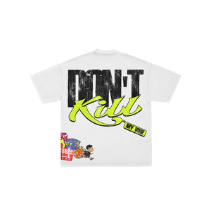 Camiseta Blanca Extra Grande para Hombre con Estampado 'Don't Kill My Vibe', Estilo Urbano, Cuello Redondo, Manga Corta, Tela Jersey - Product Image 1