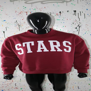 Sudadera STARS BROWN con cuello alto, 100% BLANCA, con apliques bordados, cuello ancho, hilos finos - Product Image 1