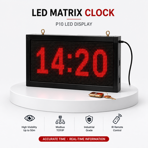 Industrial P10 <b>LED</b> Matrix <b>Clock</b> & Factory Information Display – Modbus TCP/IP | OEM/ODM - Product Image 1