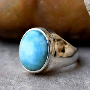 Natural Larimar 925 Sterling <b>Silver</b> <b>Men's</b> <b>Ring</b>, Handmade Gemstone Statement <b>Ring</b>, Blue Larimar Stone Jewelry for <b>Men</b>, Wholesale - Product Image 4