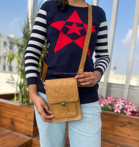 Nuevo bolso de mano de cuero Crunch genuino de grano completo hecho a mano con estilo para mujer, bolso de hombro cruzado de uso de oficina de cuero Vintage Real - Product Image 3