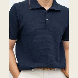 Men's <b>Blue</b> Short Sleeve <b>Polo</b> <b>Shirt</b> Solid Color Casual Button Down Collar Breathable Regular Fit Woven Cotton - Product Image 5