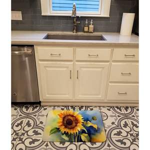 Alfombra de baño de espuma viscoelástica con acuarela de girasoles, alfombra de cocina antifatiga lavable a máquina, cojín cómodo para uso en baño y cocina - Product Image 2