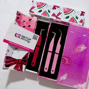 Premium Custom Tools Stainless Steel Pink Dollar Watermelon <b>Bow</b> Theme Lash Set 90 Degree Curve 10mm Tweezer Perfect Grip - Product Image 4