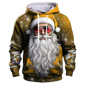 Sweat à capuche rouge Père Noël avec imprimé lunettes de soleil pour homme, décontracté, tricoté, à capuche, coupe classique, pour l'hiver et Noël - Product Image 3