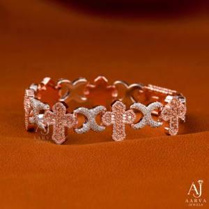 Bracelet manchette en or rose AARVA JEWELS avec design croix en moissanite, bijoux de luxe pour femme, à porter au quotidien - Product Image 1