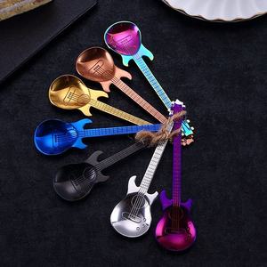 Creative Guitar Shape Stainless Steel Colorful Tea <b>Coffee</b> Ice Cream <b>Spoon</b> Musical Design Dessert <b>Spoon</b> Set - Product Image 3
