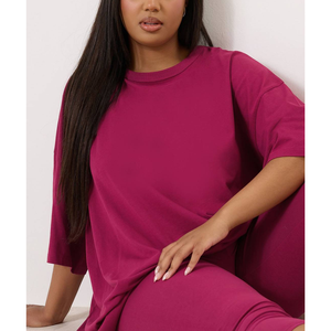 เสื้อยืดออกกำลังกายผ้าโพลีเอสเตอร์ผสมสแปนเด็กซ์สำหรับผู้หญิง แขนสั้น สีพื้น สไตล์สตรีทแวร์ทรงหลวม น้ำหนักมาก ขายส่ง - Product Image 4