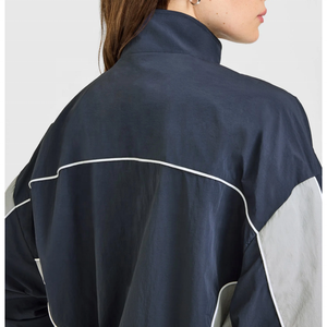 OEM Custom Logo Women Navy Color Block Windbreaker Jacket, Lightweight Zip up <b>Athletic</b> Track Top Street Wear - Product Image 4