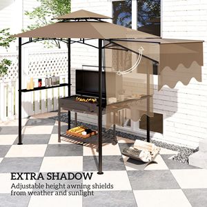 Gazebo para Barbacoa de 8 Pies x 5 Pies, Color Marrón, para Exteriores, con Toldo Lateral, 2 Estantes Laterales y 6 Ganchos, Pérgola, Cubierta Protectora - Product Image 4