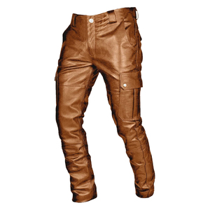 Pantalones Cargo Marrones para Hombre, Cintura Alta, Corte Recto, Estilo Workwear con Múltiples Bolsillos, Cierre de Botones, para Otoño - Product Image 1