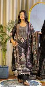 Elegante Conjunto de Traje Muslin con Bordado Floral, Corte Regular Moderno, Salwar Kameez de Diseñador, Ropa Casual Indo-Occidental para Mujer, de Secado Rápido - Product Image 5