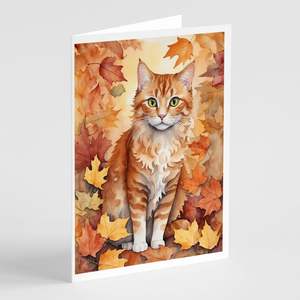 La Perm Cat Whimsical A7 Fall Leaves Tarjetas de felicitación Paquete de 8 tarjetas de notas en blanco con sobres Tamaño 5x7 - Product Image 1