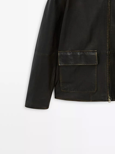 Chaqueta de Cuero Genuino para Hombre, Cierre Frontal con Cremallera, Cuello Clásico, Corte Holgado, Bolsillos Grandes con Solapa, Impermeable, Resistente al Viento, Estilo Motero, Invierno - Product Image 3