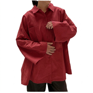 Blusa de Algodón Transpirable para Mujer, Diseño Personalizado OEM 2026, Estilo Musulmán Modesto, Corte Regular, Cuello en V, Manga Larga, Botones al Frente, Bordado Maxi - Product Image 3