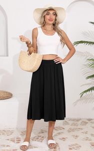 Falda Midi de Verano para Mujer, Cintura Alta Elástica, Plisada, Casual, con Bolsillos, Proveedor al por Mayor - Product Image 5