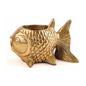 Classy Gold Colour Finish Metal Fish Planters Mini Succulent Flower Pot Living Space Corner Table <b>Bookshelf</b> Home & <b>Office</b> Decor - Product Image 1