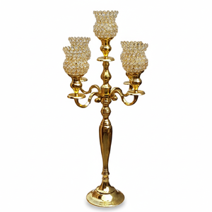 Gold Antique Candelabra 5 Arms With Crystal Votive For Tea Light Handmade Decorative Candelabra For Party Wedding Centerpiece - Product Image 1