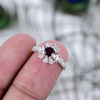 Cincin Garnet Alami Potongan Bundar Brilian Perak Sterling Perhiasan Mewah untuk Pertunangan Janji Ulang Tahun dengan Harga Terbaik