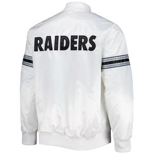 Veste universitaire en satin blanc personnalisée pour hommes, broderie de logo noir, veste bomber, uniforme de baseball, vêtements de sport en gros - Product Image 3