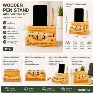 Premium Personalized Wooden Pen Stand with <b>Calendar</b> Cube Organizer for Father's Day and Christmas <b>Digital</b> Printing - Product Image 3