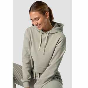 Conjunto de Sudadera con Capucha de Forro Polar de 2 Piezas para Mujer, Manga Larga, Top Corto, Color Verde Claro Sólido, Ajuste Holgado Informal, para Todas las Estaciones, Ropa Deportiva - Product Image 2