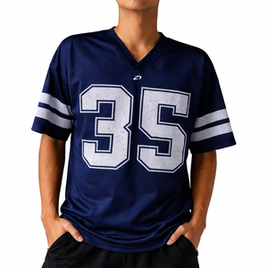 เสื้อฟุตบอลอเมริกันสีกรมท่า ระบายอากาศได้ดี แขนสั้น สำหรับฤดูร้อน พิมพ์ลายดิจิทัล สำหรับผู้ใหญ่ ใส่ได้ทั้งชายและหญิง - Product Image 1