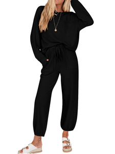 <b>Women</b> Oversized Solid Color <b>Knitted</b> Sweatshirt And <b>Joggers</b> Set Full Sleeve Autumn Wear Breathable Casual Outfit - Product Image 4