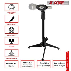 5 Core Desk Mic Stand 12" Height Adjustable Desktop <b>Microphone</b> Stands Metal Tripod Portable Foldable - Product Image 5