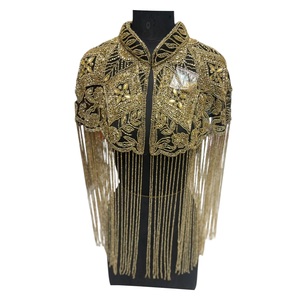 High Quality Handmade Heavy Designer 100% Polyester Floral Sequins Beaded Anti-Wrinkle <b>Poncho</b> Cape Blouse Women Fashion - Product Image 4
