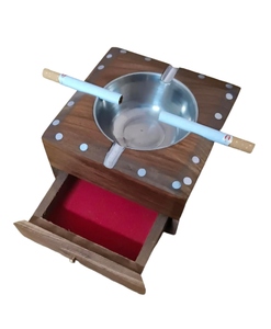 Cendrier sans fumée en aluminium et bois de rose, forme tiroir, 4,5 pouces, marron, pour table, avec 4 porte-cigarettes, style américain - Product Image 4