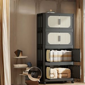 20\" Retro Black Side Wide Folding <b>Storage</b> Cabinet with 4 Tiers <b>Collapsible</b> <b>Storage</b> Bins 19.69\" 11.81\" 40.55\" for Living Room - Product Image 6