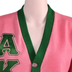 เสื้อคาร์ดิแกนแบบ Varsity สำหรับผู้หญิง ปักลายตามสั่ง ติดกระดุมด้านหน้า เสื้อถักแบบ Sorority สีชมพูเขียว - Product Image 4