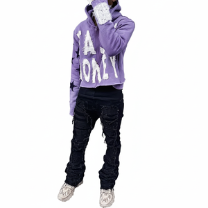 Sudadera con capucha para hombre, con cremallera, diseño de llamas, 100% algodón, estilo vintage lavado, con logotipo personalizado bordado, para primavera e invierno, en varios colores. - Product Image 2