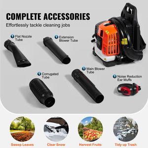 Soplador de Hojas de Mochila de 52CC y 2 Tiempos con Tanque de Combustible de 1.37L, Volumen de Aire de 480CFM y Velocidad de 175MPH para Cuidado del Césped - Product Image 5