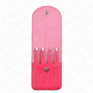4PCS Custom Color Powder Coated Stainless Steel Eyebrow Tweezers Set with Pouch Custom Logo Private Label Beauty <b>Tool</b> OEM - Product Image 6