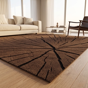 Tapis shaggy marron à motif d'anneaux d'arbre, tapis de sol texturé doux pour salon, chambre et entrée - Product Image 6