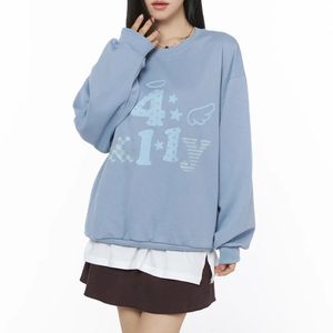 <b>Womens</b> Oatmeal Graphic Sweatshirt Numbers Collage Print Long Sleeve Fleece Pullover Crewneck Loose Y2K Streetwear <b>Vintage</b> <b>Jumper</b> - Product Image 6