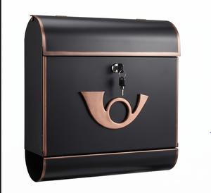 Boîte aux lettres murale en métal galvanisé de qualité supérieure, noire avec accents en cuivre, serrure à clé, étanche, accès frontal, finition thermolaquée - Product Image 4