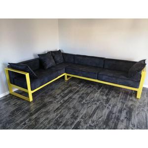Sofá Seccional Esquinero en Forma de L Moderno con Estructura Metálica y Asientos Tapizados para Sala de Estar - Product Image 2
