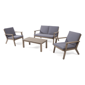 Temecula 4 posti in legno di Acacia all'aperto Chat Set di mobili da giardino Loveseat tavolino 2 sedie Club grigio finitura grigio scuro cuscino grigio - Product Image 3