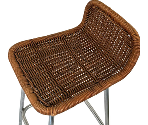 Tabouret de bar moderne en rotin tressé, siège en osier, dossier bas, structure en acier inoxydable, chaise d'îlot, vente en gros, directement de l'usine - Product Image 6