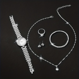 Montre-bracelet analogique à quartz décontractée pour femme avec strass NW1443 et ensemble de 5 bijoux - Product Image 3